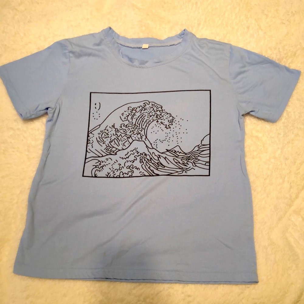 Blue Wave Graphic Design Cotton T Shirt